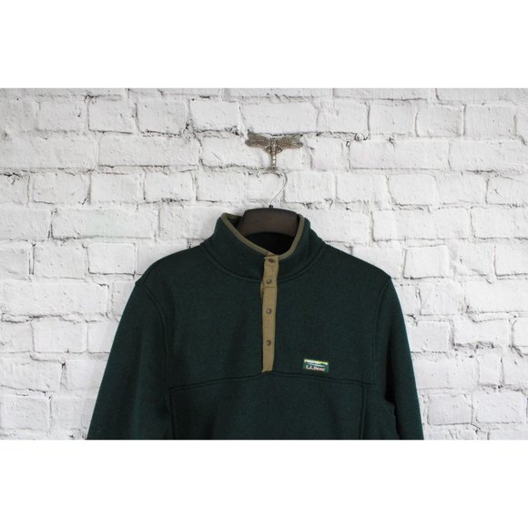 LL Bean Green Fleece Rugged Knit Snap Placket Pullover Sweater Size L - Picture 3 of 9